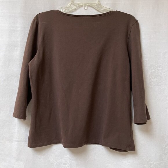 Eileen Fisher Top Womens Large Brown Organic Cotton Stretch Jersey USA Made - Picture 4 of 9